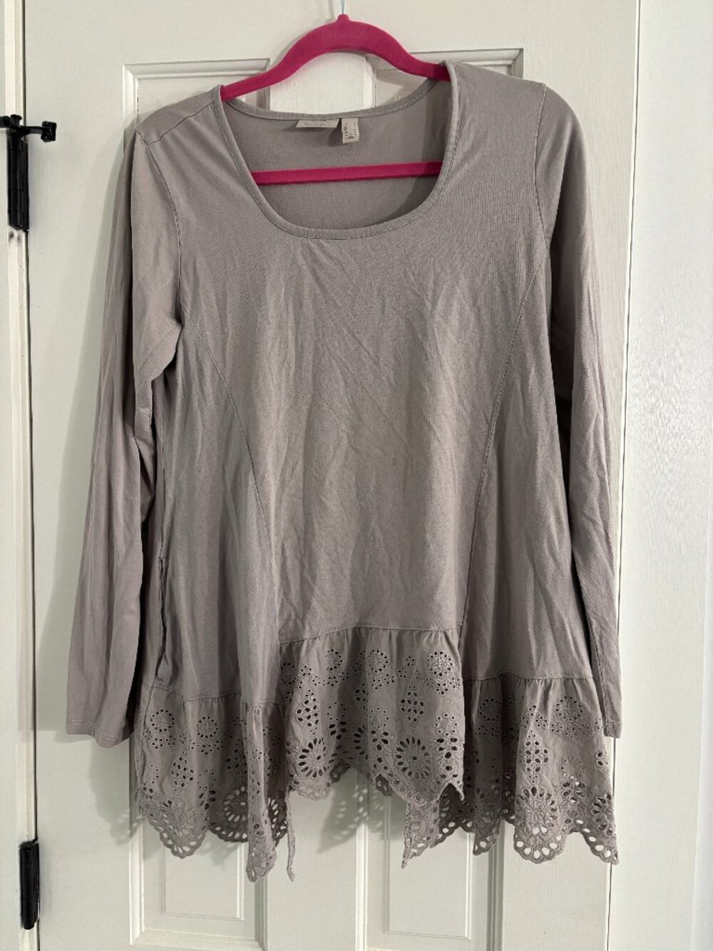 LOGO by Lori Goldstein Cotton Modal Step Eyelet Hem Tunic - Small